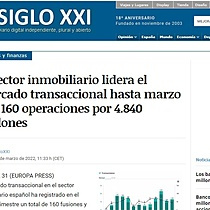 El sector inmobiliario lidera el mercado transaccional hasta marzo con 160 operaciones por 4.840 millones